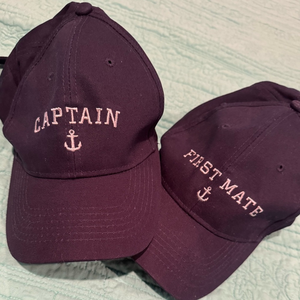 Captain & First Mate adjustable caps. Navy & White OS